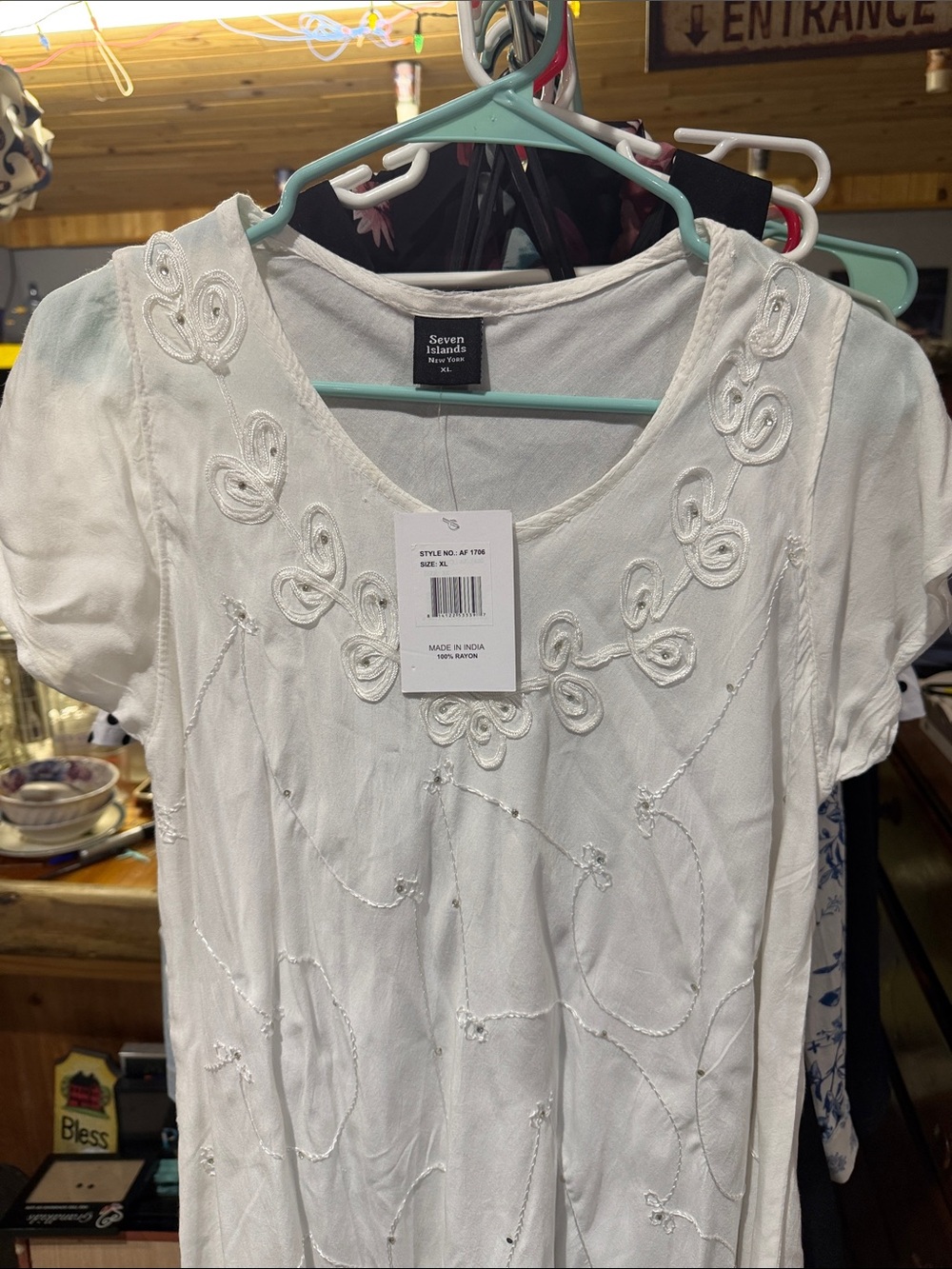 Seven Islands White Asymmetrical Embroidered Dress